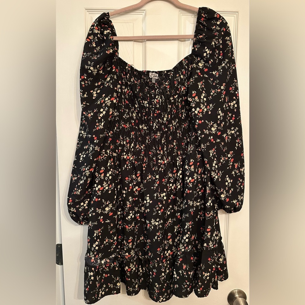J for Justify Floral Smocked Black Dress